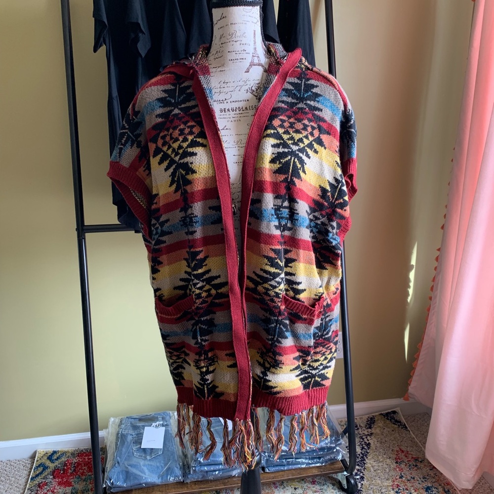 American Eagle Aztec Hooded Poncho